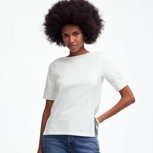 NWOT Madewell Elbow-Sleeve Boatneck Tee in Eyelet White Size XS